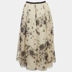 مملوكة مسبقًا تنورة ماكس مارا استوديو مطبعة أورجانزا رمادي ميدي مقاس صغير