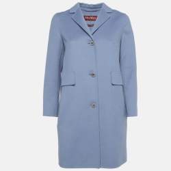 Pre Owned Max Mara Studio Blue Wool Felt Mid-Length Coat S