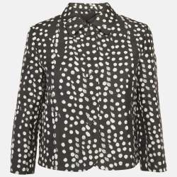 Pre Owned Max Mara Studio Black/White Wool Dotted Cropped Blazer M