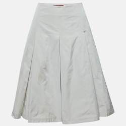 Pre Owned Max Mara Studio Ecru Faille Pleated Knee Length Skirt L