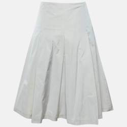 Pre Owned Max Mara Studio Ecru Faille Pleated Knee Length Skirt L