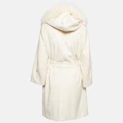 Pre Owned Max Mara Studio Cream Wool Fur Trim Mango Coat M