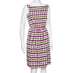 Max Mara Studio Pink & Yellow Geometric Printed Sleeveless Short Dress M