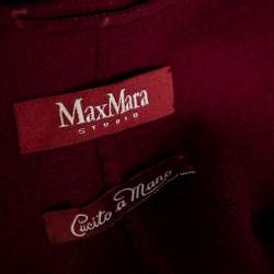 Max Mara Studio Burgundy Wool Open Front Belted Coat M