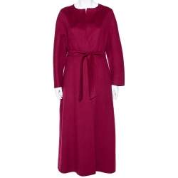 Max Mara Studio Burgundy Wool Open Front Belted Coat M
