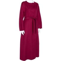 Max Mara Studio Burgundy Wool Open Front Belted Coat M