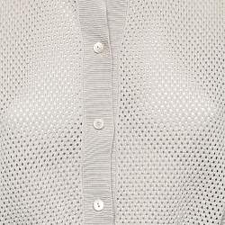 Max Mara Studio Beige Perforated Cotton Knit Cropped Cardigan L