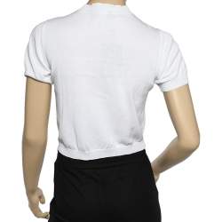 Pre Owned Max Mara Studio White Perforated Cotton Knit Cropped Cardigan L