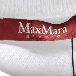 Pre Owned Max Mara Studio White Perforated Cotton Knit Cropped Cardigan L