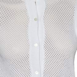 Pre Owned Max Mara Studio White Perforated Cotton Knit Cropped Cardigan L