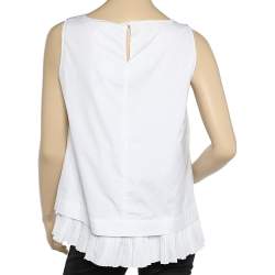 Max Mara Studio White Cotton Ruffled Hem Detail Tank Top M