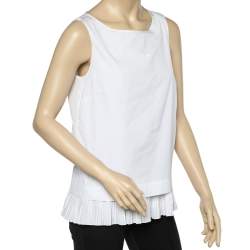 Max Mara Studio White Cotton Ruffled Hem Detail Tank Top M