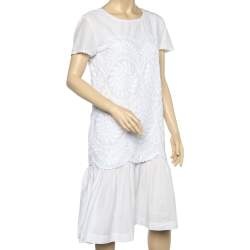 Max Mara Studio White Embroidered Cotton Layered Midi Dress M
