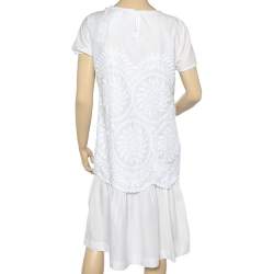 Max Mara Studio White Embroidered Cotton Layered Midi Dress M