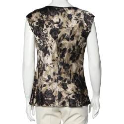 Max Mara Studio Brown Floral Printed Silk Draped Sleeveless Top S