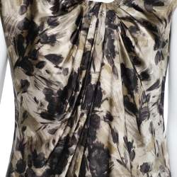 Max Mara Studio Brown Floral Printed Silk Draped Sleeveless Top S