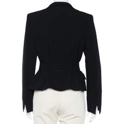 Max Mara Black Striped Crepe Belted Button Front Blazer M