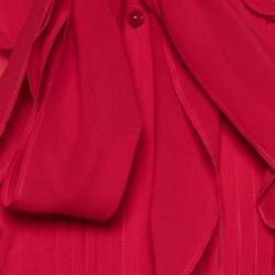 Max Mara Studio Red Silk Chiffon Ruffle Trimmed Blouse L