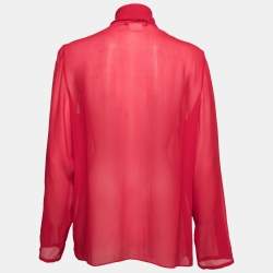 Max Mara Studio Red Silk Chiffon Ruffle Trimmed Blouse L