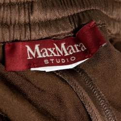 Pre Owned Max Mara Studio Brown Satin Drawstring Waist Trousers M