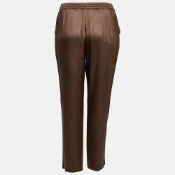 Pre Owned Max Mara Studio Brown Satin Drawstring Waist Trousers M