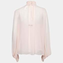 Pre Owned Max Mara Studio Pink Silk Chiffon Long Sleeve Blouse L