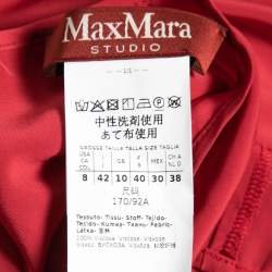Max Mara Studio Red Chiffon Belted Pleated Dress M