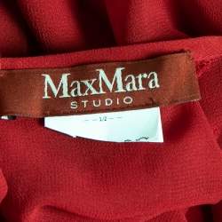 Max Mara Studio Red Chiffon Belted Pleated Dress M