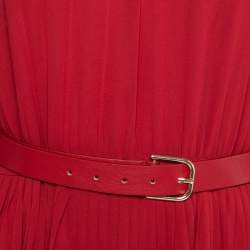 Max Mara Studio Red Chiffon Belted Pleated Dress M