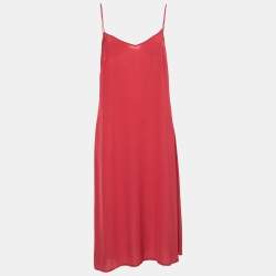 Max Mara Studio Red Chiffon Belted Pleated Dress M