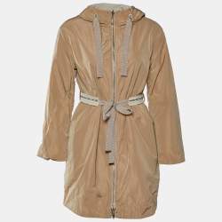 Max Mara Studio Brown Synthetic Hooded Belted Reversible Jacket XS