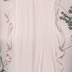 Pre Owned Max Mara Studio Pink Silk Floral Embroidered Ruffle Trimmed Dress S