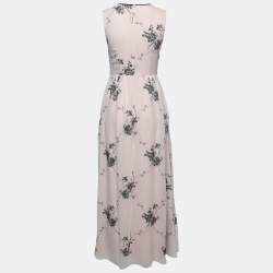 Pre Owned Max Mara Studio Pink Silk Floral Embroidered Ruffle Trimmed Dress S