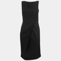 Max Mara Studio Black Crepe Draped Midi Dress M