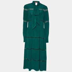 Max Mara Studio Green Crepe Silk Tiered Maxi Dress M