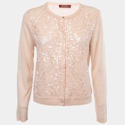 Max Mara Studio Peach Lace Sequin Paneled Cardigan S