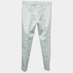 Pre Owned Max Mara Studio Green Floral Jacquard Tapered Leg Trousers S