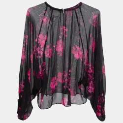 Pre Owned Max Mara Studio Black Floral Printed Silk Top S