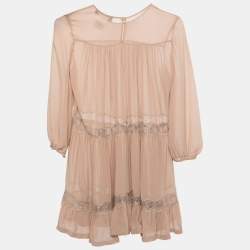 Max Mara Studio Beige Silk And Lace Insert Tunic Dress S