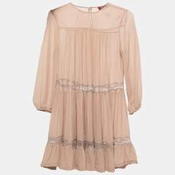 Max Mara Studio Beige Silk And Lace Insert Tunic Dress S