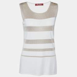 Pre Owned Max Mara Studio Crema & Gold Striped Knit Tank Top S