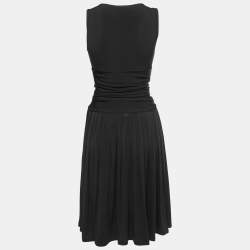 Pre Owned Max Mara Studio Black Jersey Draped Midi Dress S