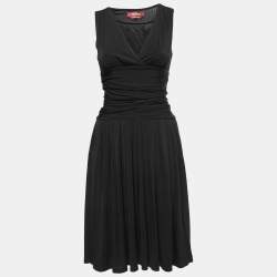 Pre Owned Max Mara Studio Black Jersey Draped Midi Dress S