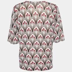 Max Mara Studio Beige Floral Print Wool & Silk Knit Top XL
