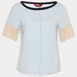 Max Mara Studio Blue Crepe Contrast Sleeve Blouse M