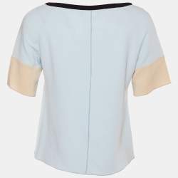 Max Mara Studio Blue Crepe Contrast Sleeve Blouse M