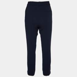 Pre Owned Max Mara Studio Navy Blue Crepe Tapered Leg Trousers S
