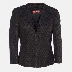 Max Mara Studio Brown Lurex Jacquard hook Front Jacket M