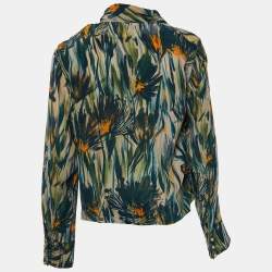 Max Mara Studio Multicolor Printed Silk Neck Tie Detail Top M