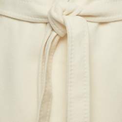 Pre Owned Max Mara Studio Ivory White Hooded Belted Coat L